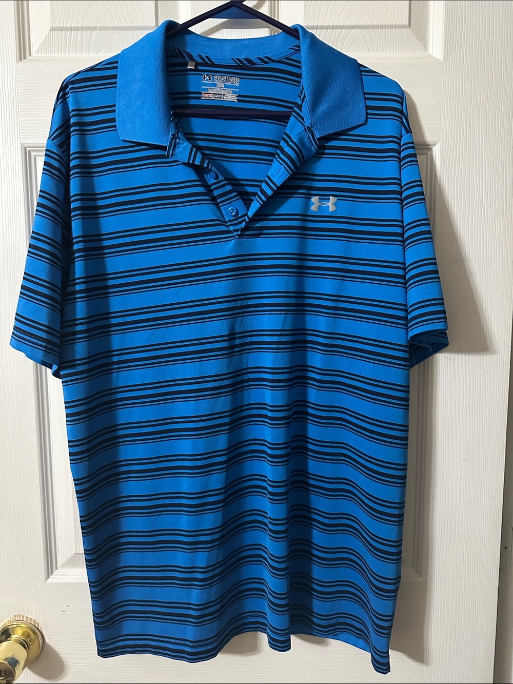 Under Armour Men’s Bright Blue and Black Striped Polo